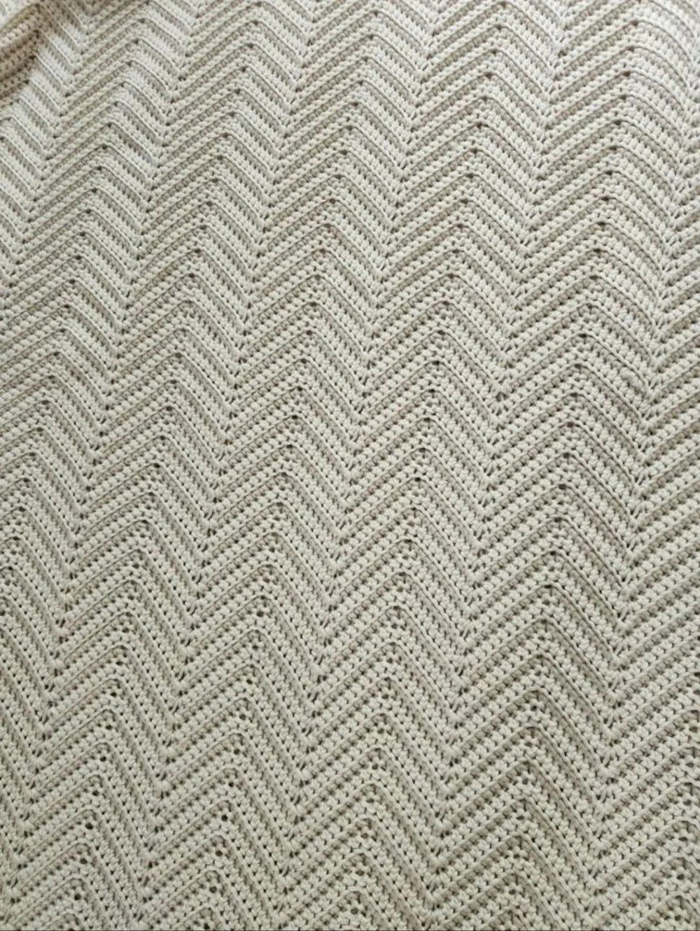 Handmade Cream Chevron Knit Large Blanket